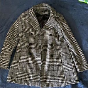 Women Black and White Peacoat